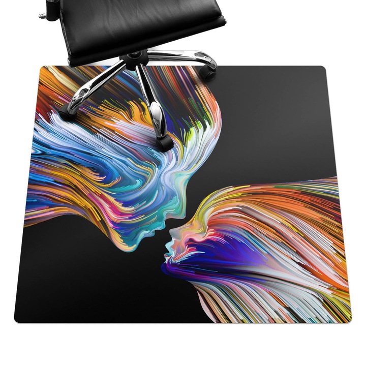 Protectie podea birou, Wallfluent, Fete colorate in miscare, Negru, 100x100 cm, 010250310050100075078