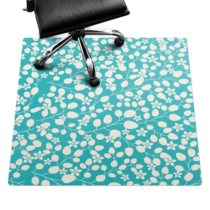 Padlóvédő székalátét, Wallfluent, Virágos levélmintás, Türkiz, 100x100 cm, 010250310050100057250