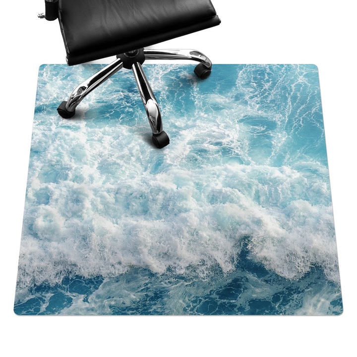 Íróasztal szék alátét, Wallfluent, A tenger hullámai mozgásban, Kék, 100x100 cm, 010250310050100074668