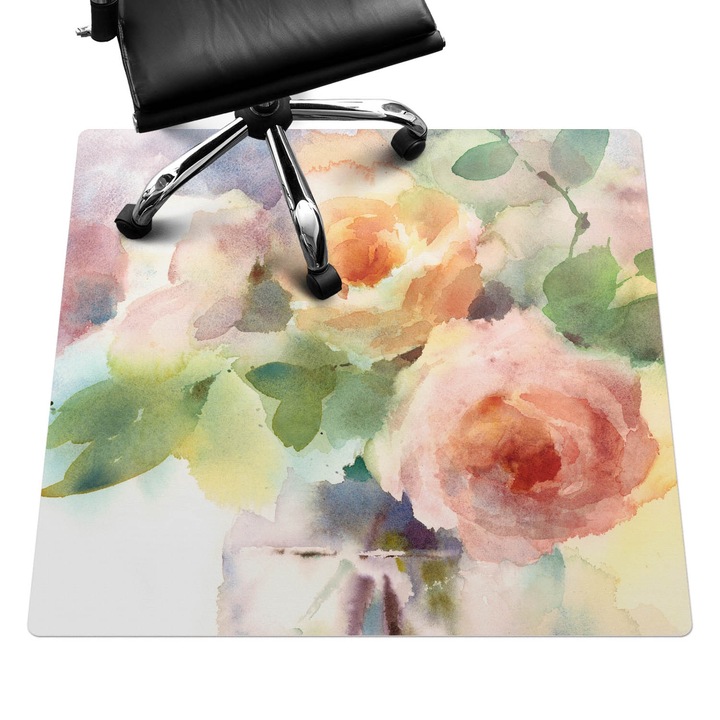 Irodai szék szőnyeg, Wallfluent, Akvarell virágok, Többszínű, 100x100 cm, 010250310050100075070