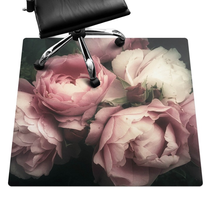 Íróasztal szék alátét, Wallfluent, Csokor rózsa virágok, Rózsaszín, 100x100 cm, 010250310050100075064