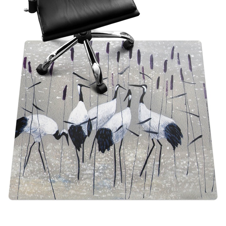 Padlóvédő székalátét, Wallfluent, Daruk a nádasban, Szürke, 100x100 cm, 010250310050100075040