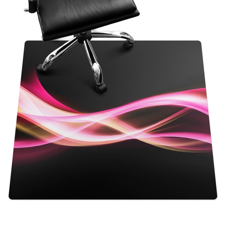 Szék alátét szőnyeg, Wallfluent, Hullámos vonalak, Fekete, 100x100 cm, 010250310050100077191