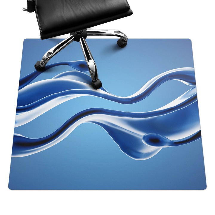 Irodai szék szőnyeg, Wallfluent, Absztrakt hullámok, Kék, 100x100 cm, 010250310050100075350