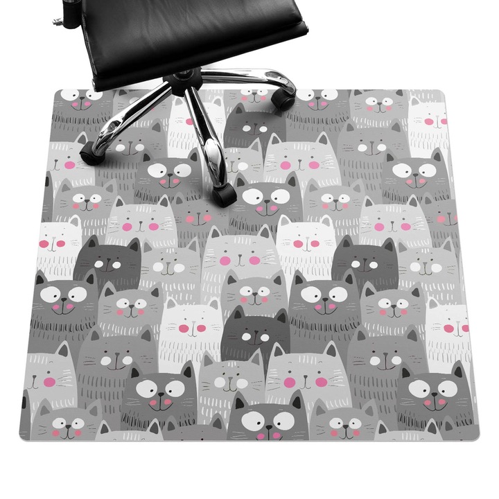 Szék szőnyeg, Wallfluent, Imádnivaló macskák varrat nélküli minta, Szürke, 100x100 cm, 010250310050100074706