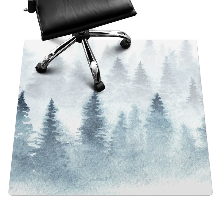 Covoras protectie podea, Wallfluent, Padure de ceata acuarela, Gri, 100x100 cm, 010250310050100075307