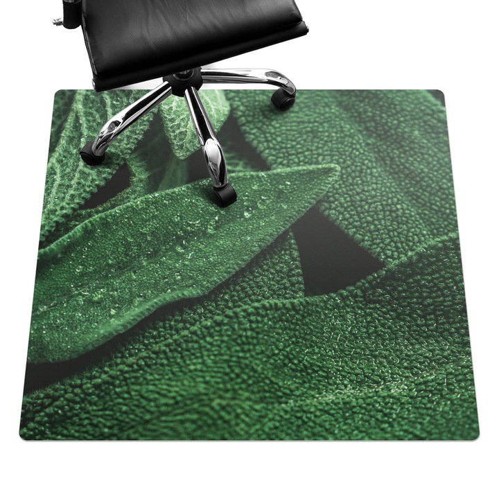 Íróasztal szék alátét, Wallfluent, Levelek közelről, Zöld, 100x100 cm, 010250310050100077272