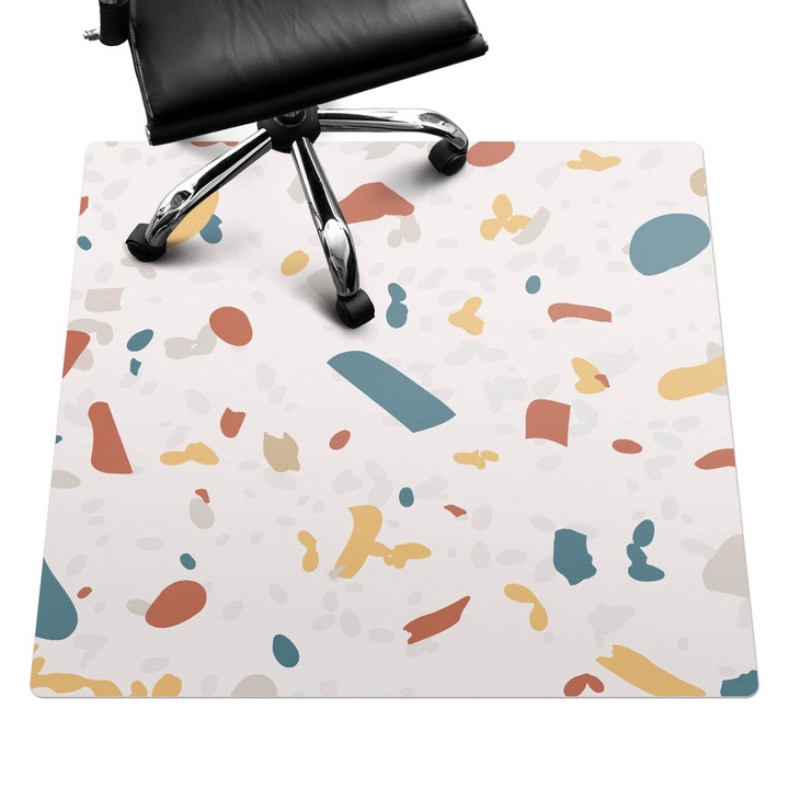 Szék alátét szőnyeg, Wallfluent, Terrazzo absztrakció, Krémszín, 100x100 cm, 010250310050100077425