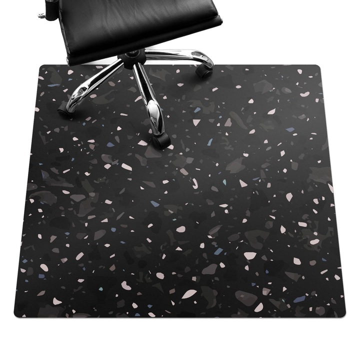 Covoras pentru scaune, Wallfluent, Model intunecat de terrazzo, Negru, 100x100 cm, 010250310050100077406