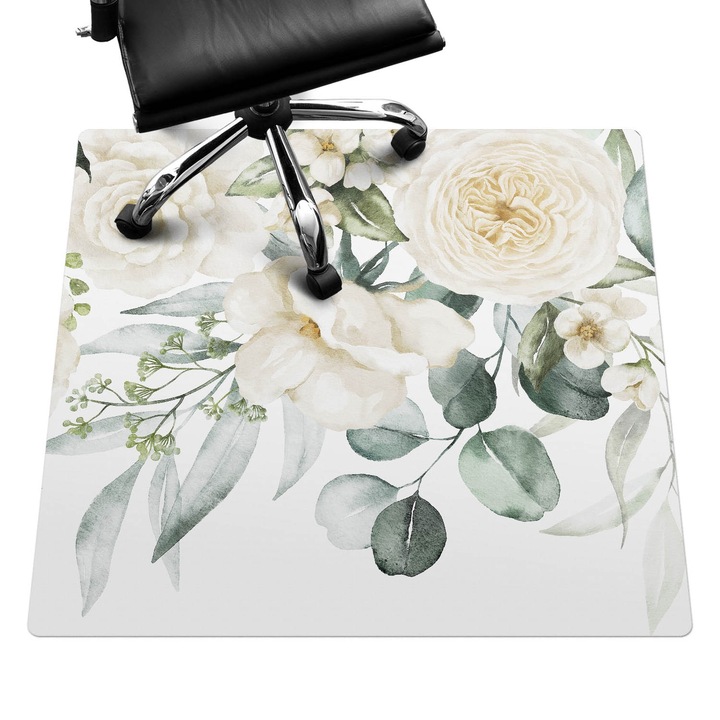 Irodai szék szőnyeg, Wallfluent, Vintage virágmintás, Krémszín, 100x100 cm, 010250310050100088309