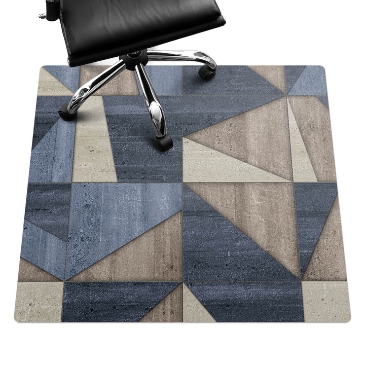 Irodai szék szőnyeg, Wallfluent, Geometriai háromszögek, Szürke, 100x100 cm, 010250310050100077399