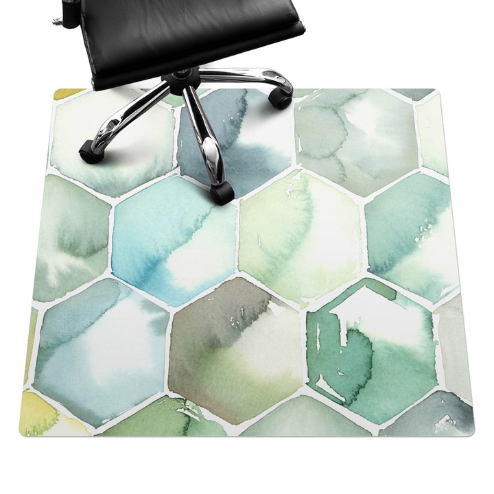 Szék alátét szőnyeg, Wallfluent, Akvarell mozaik, Zöld, 100x100 cm, 010250310050100077384