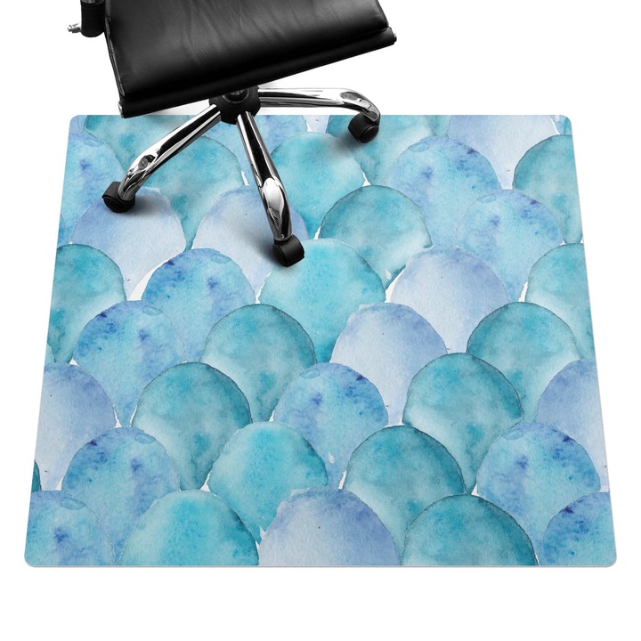 Padlóvédő székalátét, Wallfluent, Akvarell skálák, Kék, 100x100 cm, 010250310050100077405