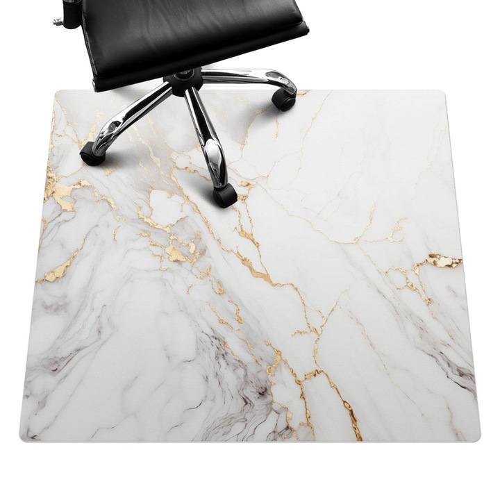 Padlóvédő székalátét, Wallfluent, Márvány erek, Fehér, 100x100 cm, 010250310050100088301