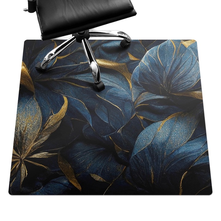 Padlóvédő székalátét, Wallfluent, Levelek eleganciával, Tengerészkék, 100x100 cm, 010250310050100088332