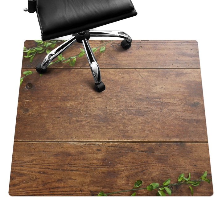 Covoras protectie podea, Wallfluent, Blat din lemn cu frunze, Maro, 100x100 cm, 010250310050100088704