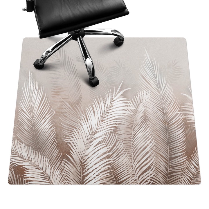 Irodai szék szőnyeg, Wallfluent, Pálma levelek háttér, Bézs, 100x100 cm, 010250310050100088324