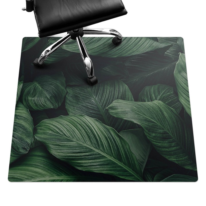 Irodai szék szőnyeg, Wallfluent, Trópusi levelek, Zöld, 100x100 cm, 010250310050100088466