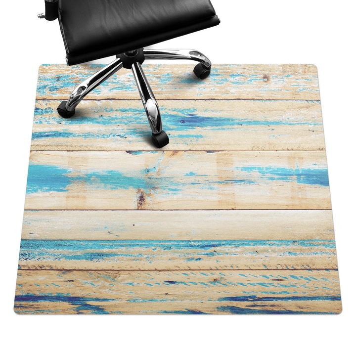 Covoras pentru protectie pardosea, Wallfluent, Scanduri de lemn de epoca, Albastru, 100x100 cm, 010250310050100088737