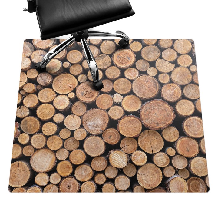 Irodai szék szőnyeg, Wallfluent, Fából készült rönk halom, Barna, 100x100 cm, 010250310050100088536