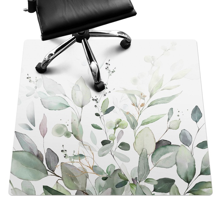 Szék alátét szőnyeg, Wallfluent, Pasztell levelek, Zöld, 100x100 cm, 010250310050100088421