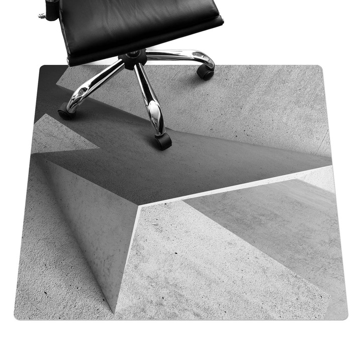 Szék alátét szőnyeg, Wallfluent, Geometriai szerkezetek, Fekete és fehér, 100x100 cm, 010250310050100088571