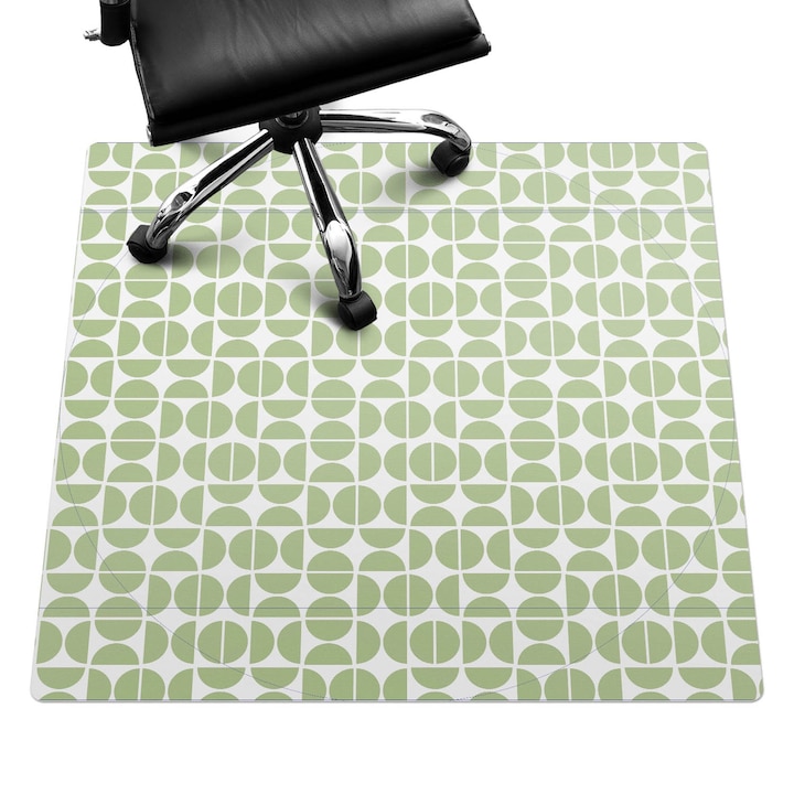 Covoras pentru protectie podea, Wallfluent, Model retro geometric, Verde, 100x100 cm, 010250310050100274039