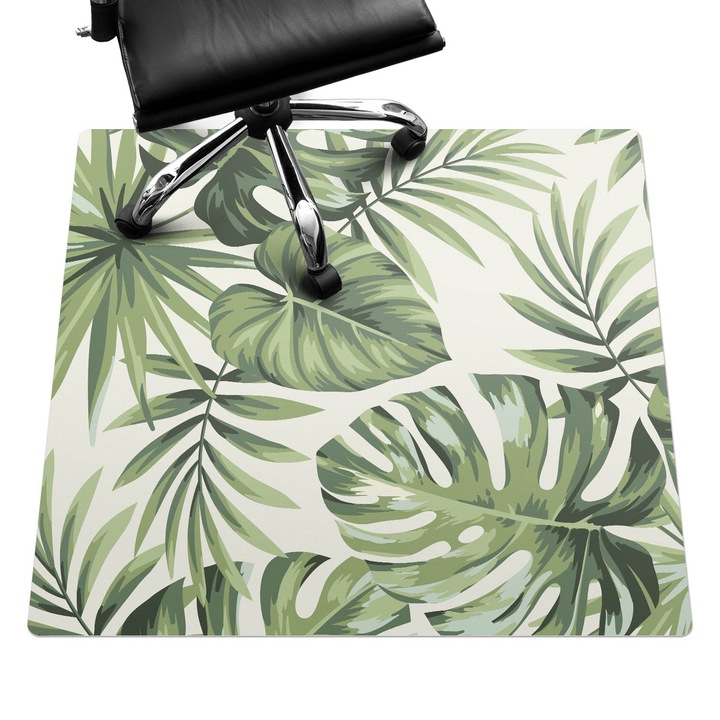 Padlóvédő székalátét, Wallfluent, Trópusi levelek, Zöld, 100x100 cm, 010250310050100274350