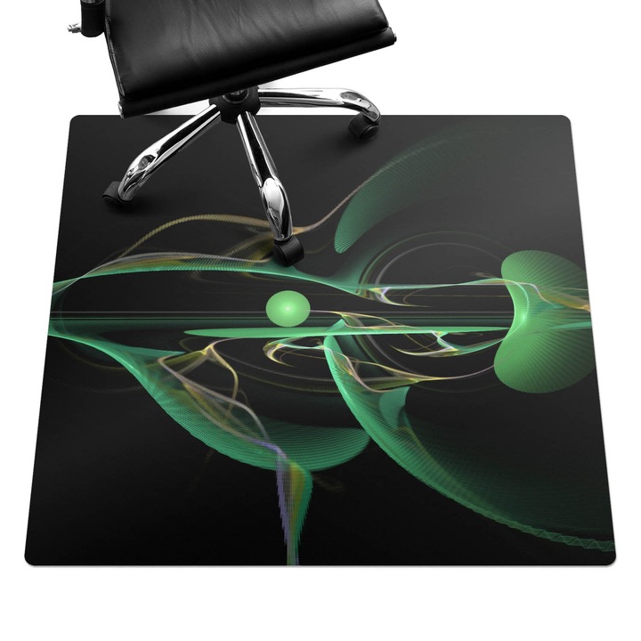 Szék alátét szőnyeg, Wallfluent, Absztrakt hullám, Zöld, 100x100 cm, 010250310050100273960