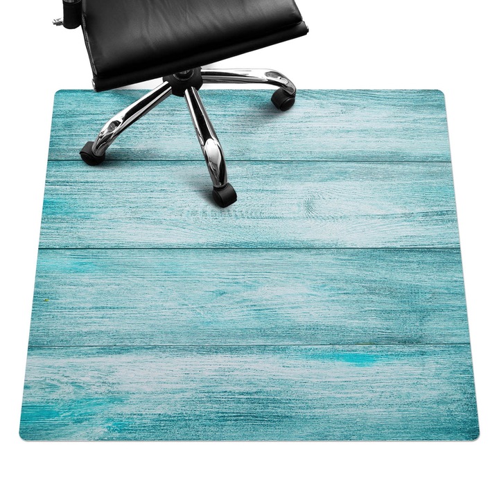 Protectie podea birou, Wallfluent, Scanduri din lemn pastel, Turcoaz, 100x100 cm, 010250310050100088510