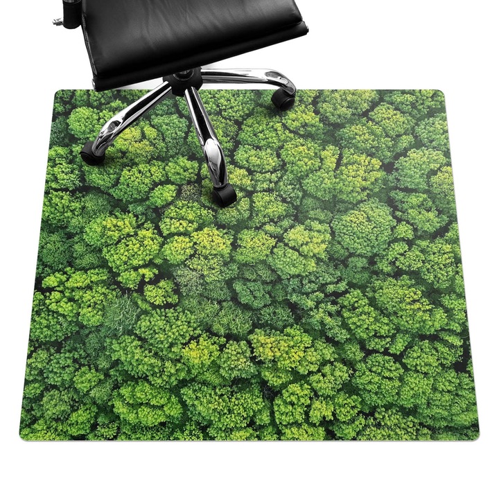 Covoras pentru protectie pardosea, Wallfluent, Mozaic forestier de copaci, Verde, 100x100 cm, 010250310050100088658