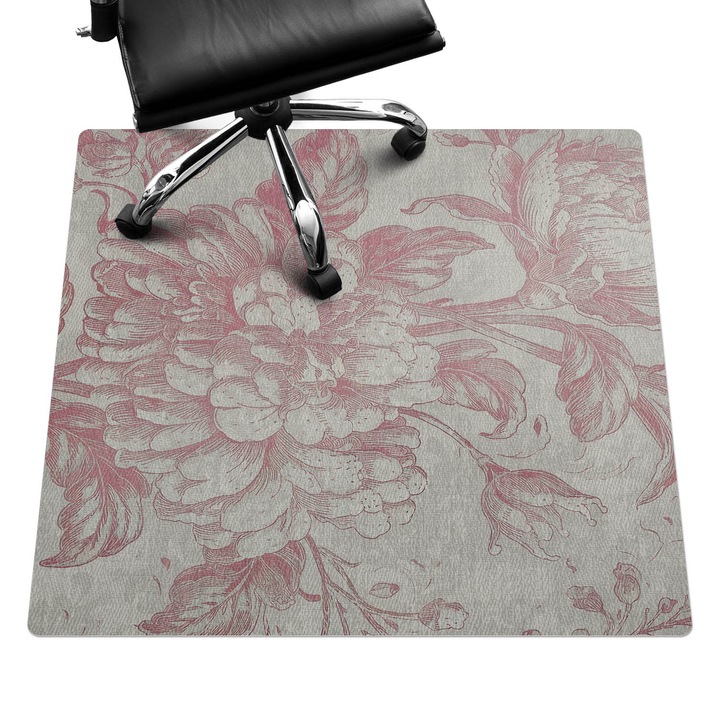 Covoras pentru protectie pardosea, Wallfluent, Ornament retro floral, Roz, 100x100 cm, 010250310050100282067