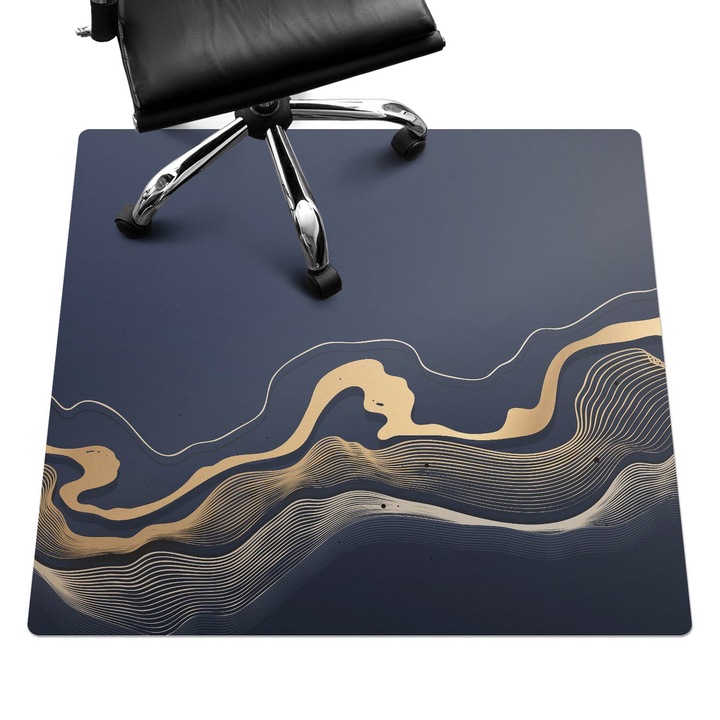 Irodai szék szőnyeg, Wallfluent, Az absztrakció hullámai, Tengerészkék, 100x100 cm, 010250310050100273958