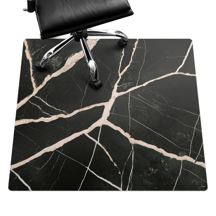 Protectie podea scaun birou, Wallfluent, Vene de marmura, Negru, 100x100 cm, 010250310050100281982