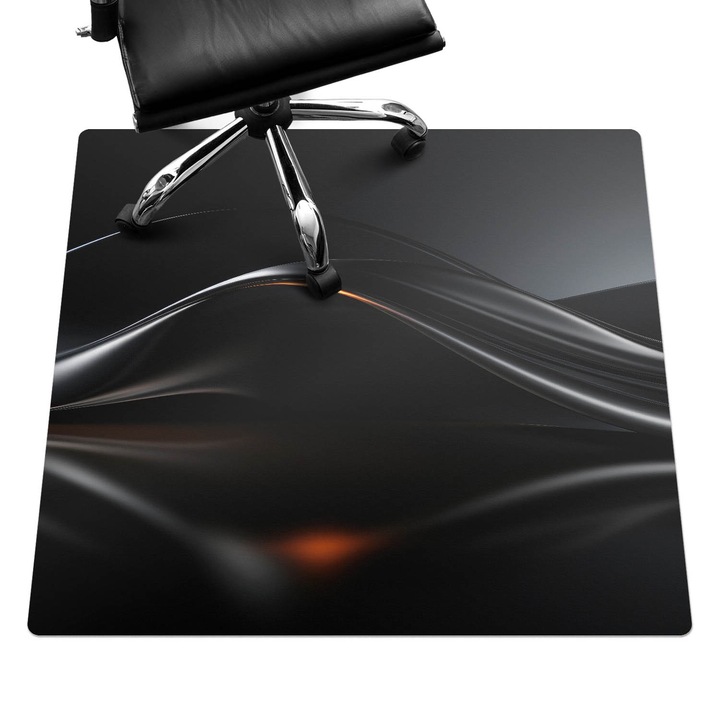 Irodai szék szőnyeg, Wallfluent, Hullámos tükröződések, Fekete, 100x100 cm, 010250310050100274560