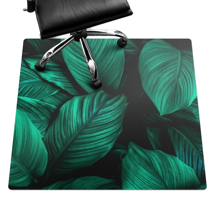 Protectie podea scaun, Wallfluent, Frunze tropicale, Verde, 100x100 cm, 010250310050100282579