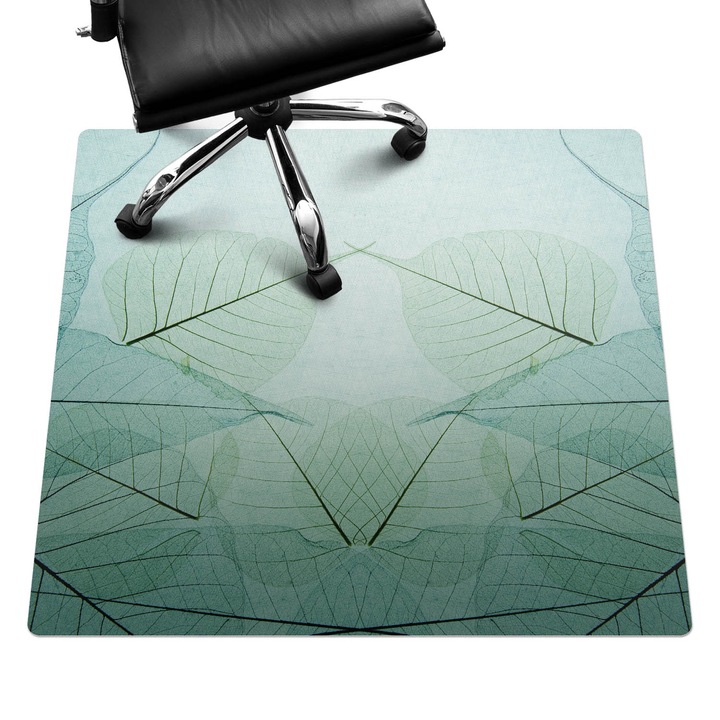 Íróasztal szék alátét, Wallfluent, Levelek szimmetrikusan, Zöld, 100x100 cm, 010250310050100282594