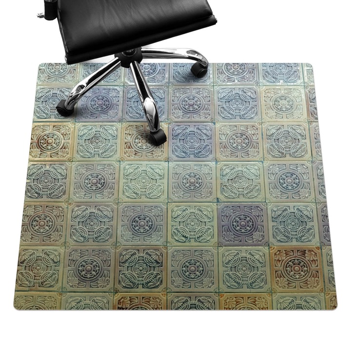 Protectie podea birou, Wallfluent, Gresie retro vintage, Verde, 100x100 cm, 010250310050100282521