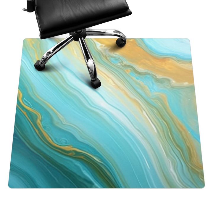 Szék alátét szőnyeg, Wallfluent, Absztrakt hullámok, Türkiz, 100x100 cm, 010250310050100282555