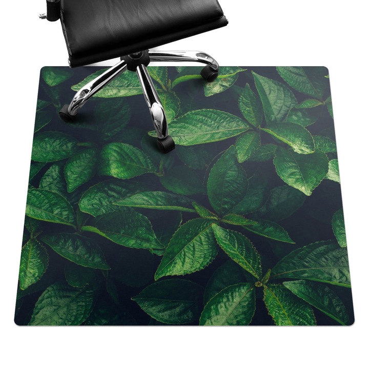 Szék alátét szőnyeg, Wallfluent, Levelek a sűrűben, Zöld, 100x100 cm, 010250310050100282582