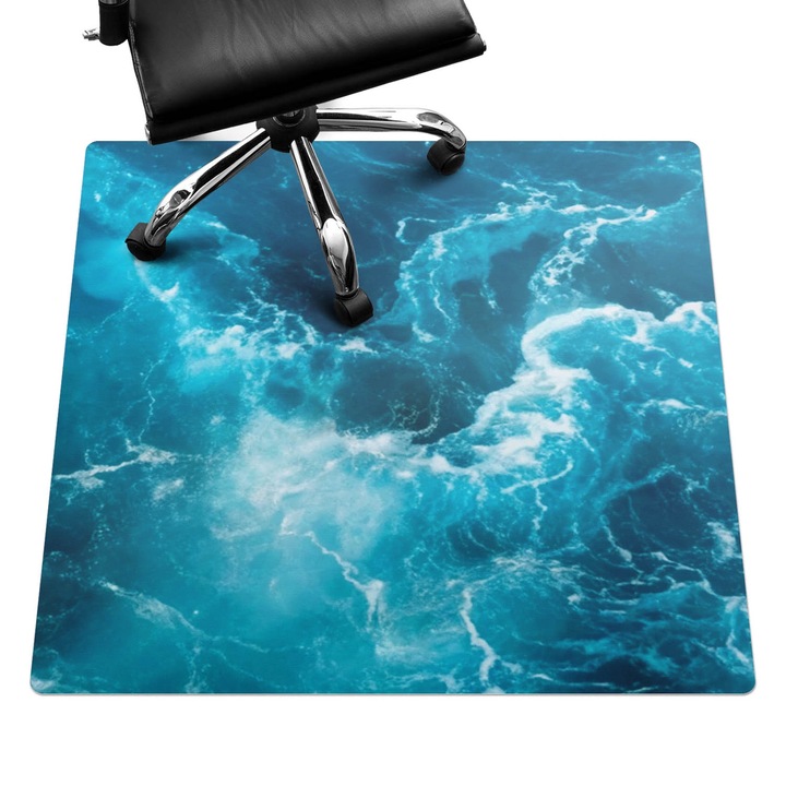 Covoras pentru protectie pardosea, Wallfluent, Valurile marii in miscare, Turcoaz, 100x100 cm, 010250310050100282625