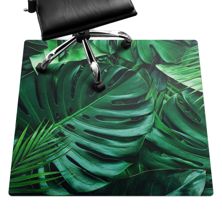 Irodai szék szőnyeg, Wallfluent, Trópusi levelek, Zöld, 100x100 cm, 010250310050100282581