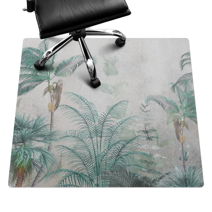 Szék alátét szőnyeg, Wallfluent, Pálmafák pasztell alapon, Zöld, 100x100 cm, 010250310050100282666