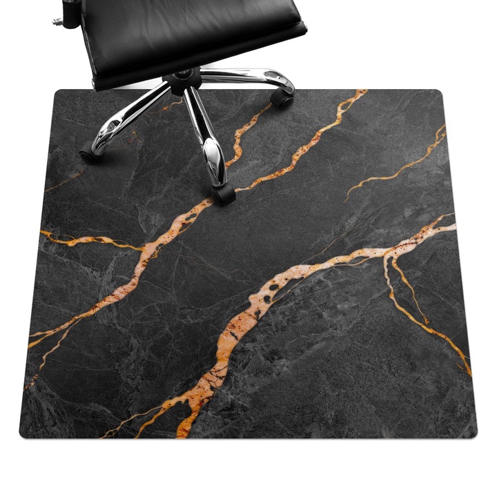 Padlóvédő székalátét, Wallfluent, Márvány erek, Fekete, 100x100 cm, 010250310050100282599