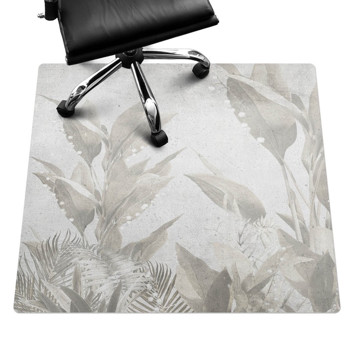 Íróasztal szék alátét, Wallfluent, Finom retro levelek, Szürke, 100x100 cm, 010250310050100282672