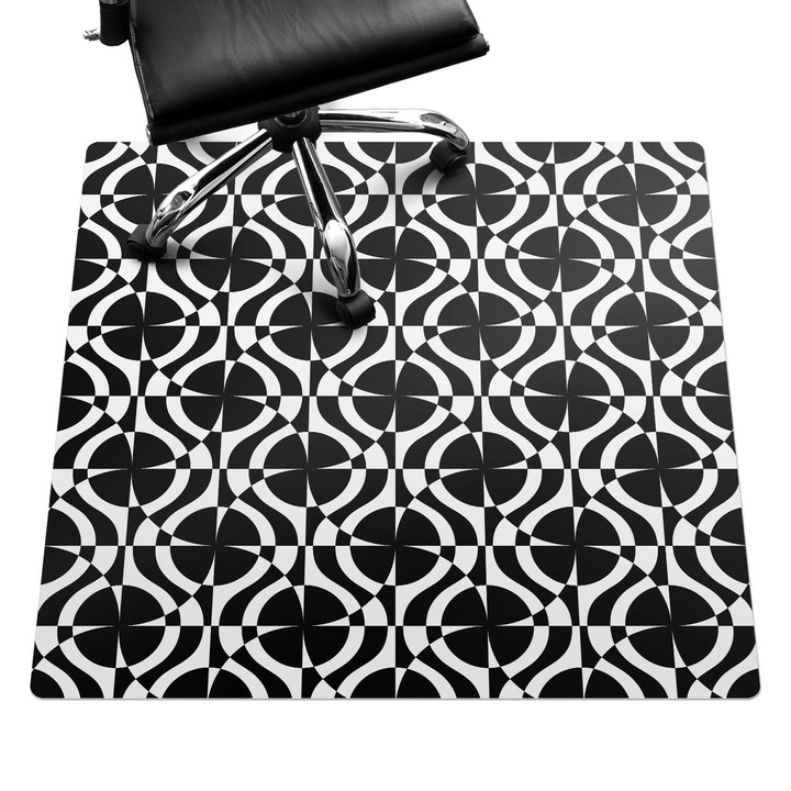 Padlóvédő székalátét, Wallfluent, Geometriai minta, Fekete és fehér, 100x100 cm, 010250310050100282513