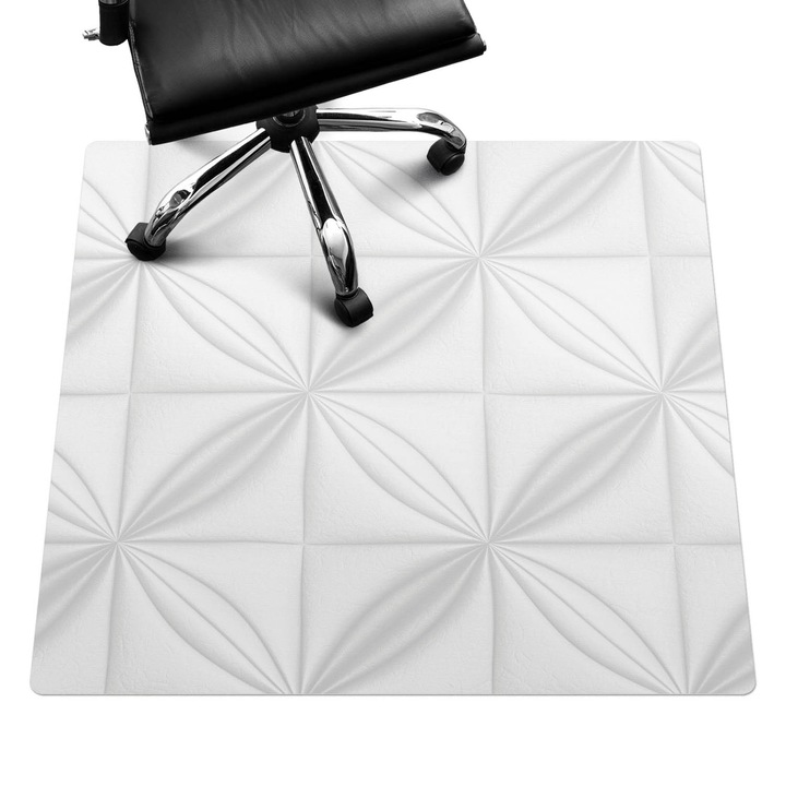 Íróasztal szék alátét, Wallfluent, Geometriai dombormű, Fehér, 100x100 cm, 010250310050100282644