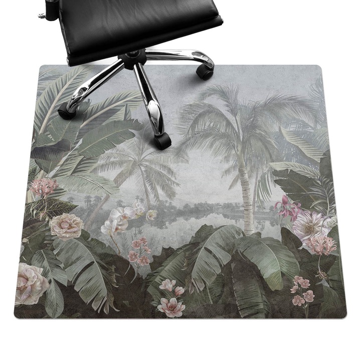 Padlóvédő székalátét, Wallfluent, Trópusi dzsungel, Zöld, 100x100 cm, 010250310050100282667
