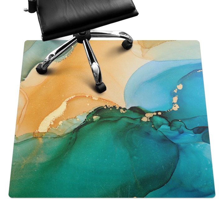 Irodai szék szőnyeg, Wallfluent, Absztrakt hullámok, Türkiz, 100x100 cm, 010250310050100282743