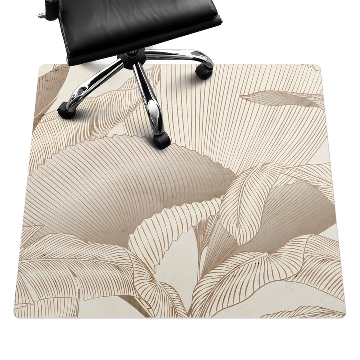 Covoras pentru protectie pardosea, Wallfluent, Frunze in linii delicate, Bej, 100x100 cm, 010250310050100282664